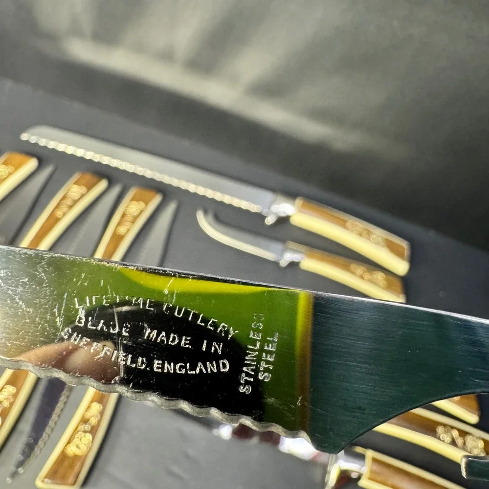 Lifetime Cutlery 15pc Knife Set Regent Sheffield Gold Rose Stainless Steel VTG‎